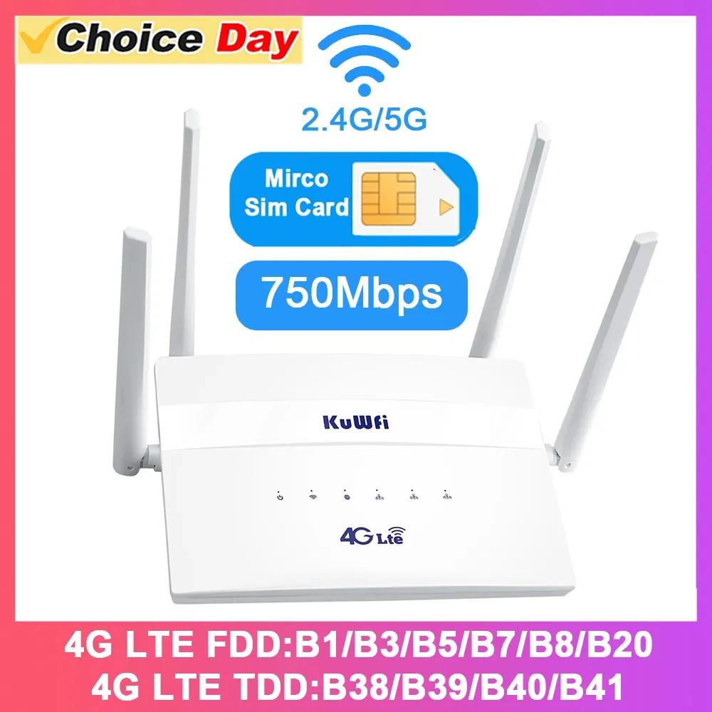 KuWFi 4G LTE   , 3G 4G SIM  , 2.4G 5.8G   750Mbps, Roteador LAN WAN, 32  